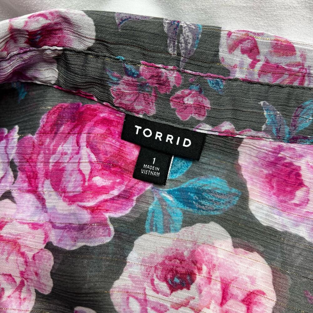 Torrid Tea Length Dress Sheer Floral Pink & Gray Lined Size 1 Women's 14/16 (1X) - Picture 3 of 15